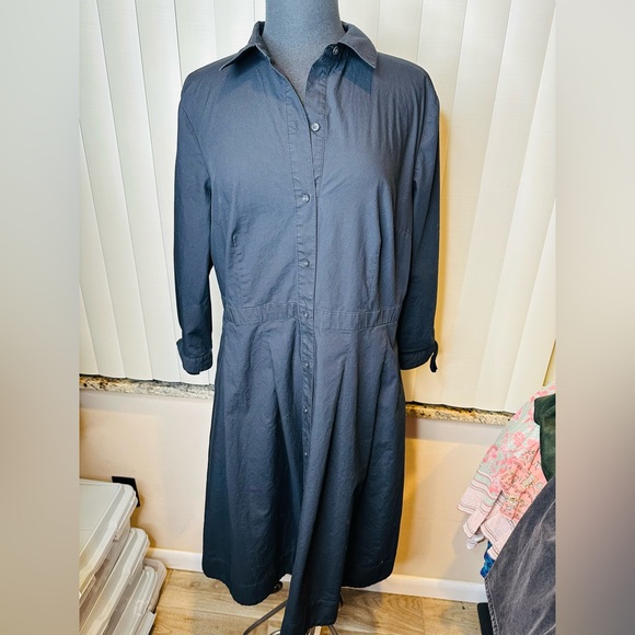 Talbots 100% Cotton Black Midi Poplin Shirtdress Size 14 - Picture 3 of 11
